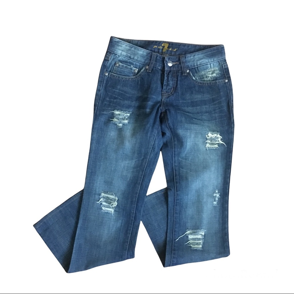 7 For All Mankind Distressed Dark Wash Flared Jeans size 26